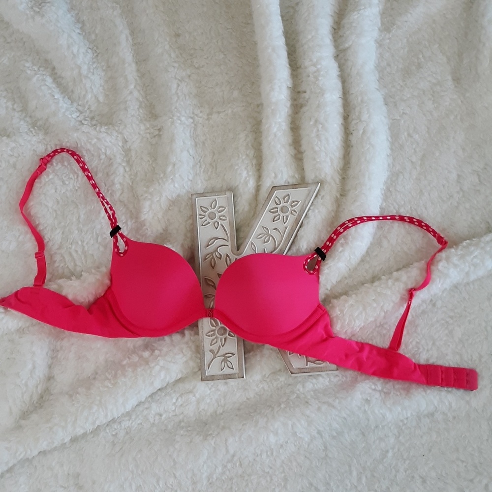 Victoria's Secret Push Up Bra Polka Dots Bows 32B